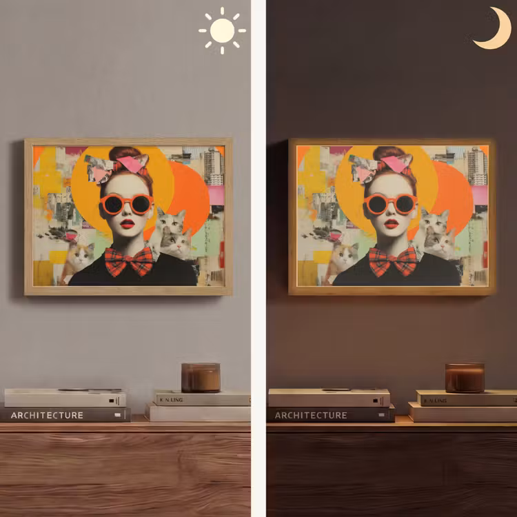 Vrouw - Bril - Strik - Retro Light Box met batterij (Wandlamp) middel -sfeer3