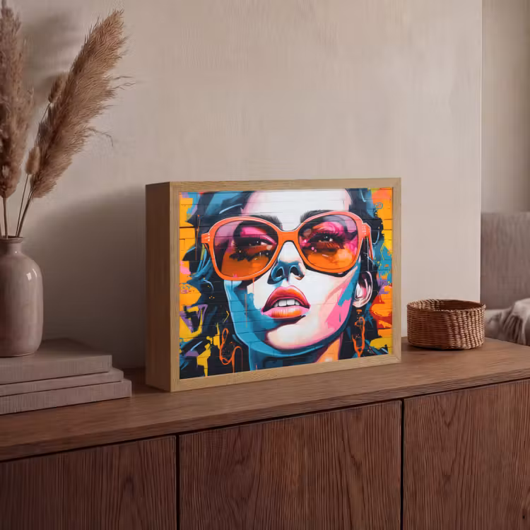 Vrouw - Bril - Kleuren - Graffiti Light Box met batterij (Wandlamp) middel -sfeer2
