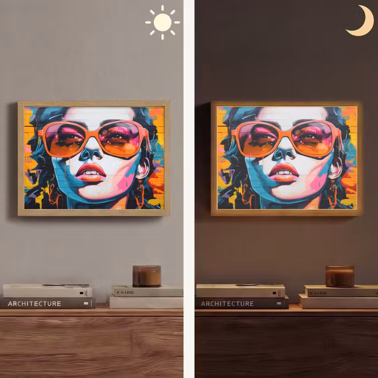 Vrouw - Bril - Kleuren - Graffiti Light Box met batterij (Wandlamp) middel -sfeer3