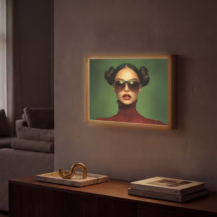 Vrouw - Groen - Bril - Aesthetic - Modern Light Box met batterij (Wandlamp) middel -sfeer1