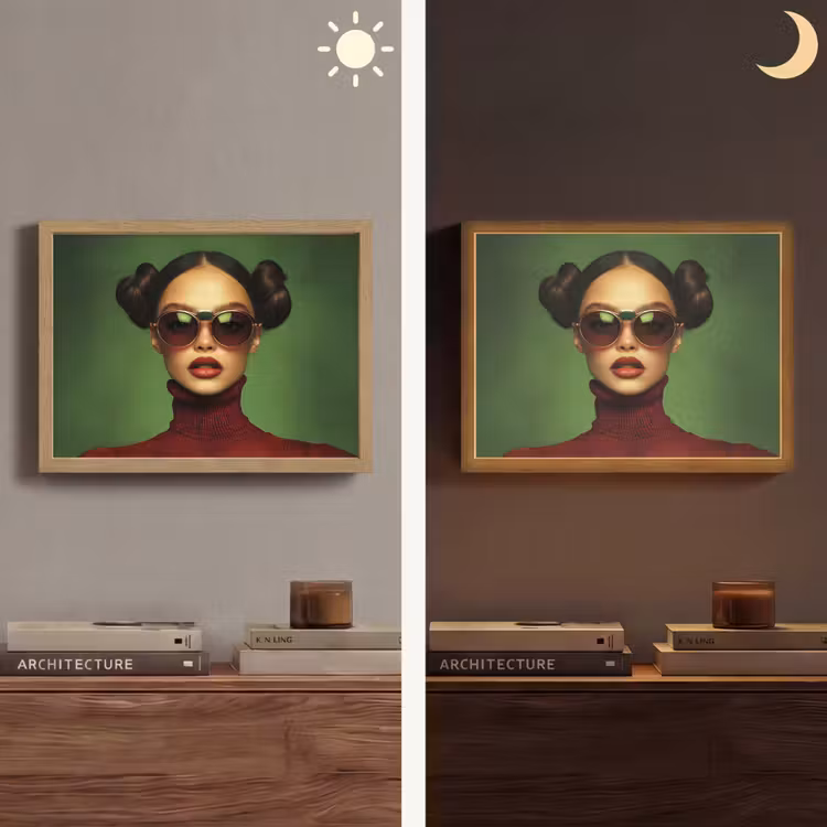 Vrouw - Groen - Bril - Aesthetic - Modern Light Box met batterij (Wandlamp) middel -sfeer3