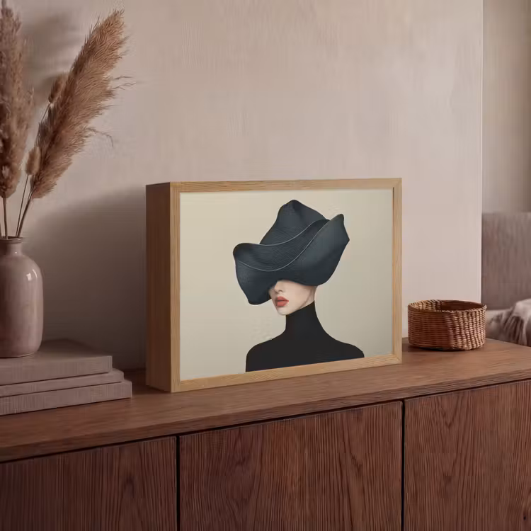 Vrouw - Groen - Hoed Light Box met batterij (Wandlamp) middel -sfeer2