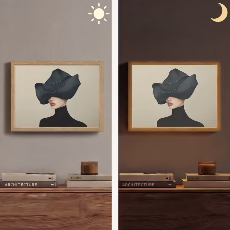 Vrouw - Groen - Hoed Light Box met batterij (Wandlamp) middel -sfeer3
