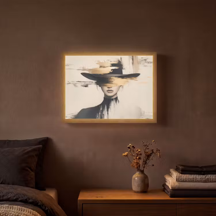 Vrouw - Hoed - Verf Light Box met batterij (Wandlamp) middel -sfeer4