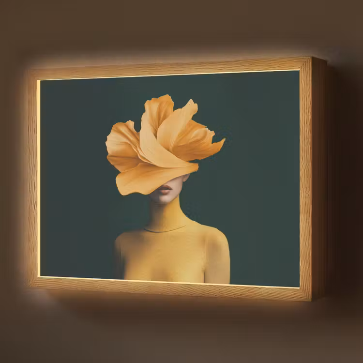 Vrouw - Hoed - Geel Light Box met batterij (Wandlamp) middel -z3d_website