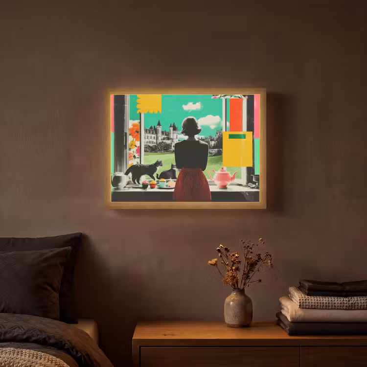 Vrouw - Keuken - Katten - Doorkijk Light Box met batterij (Wandlamp) middel -sfeer4
