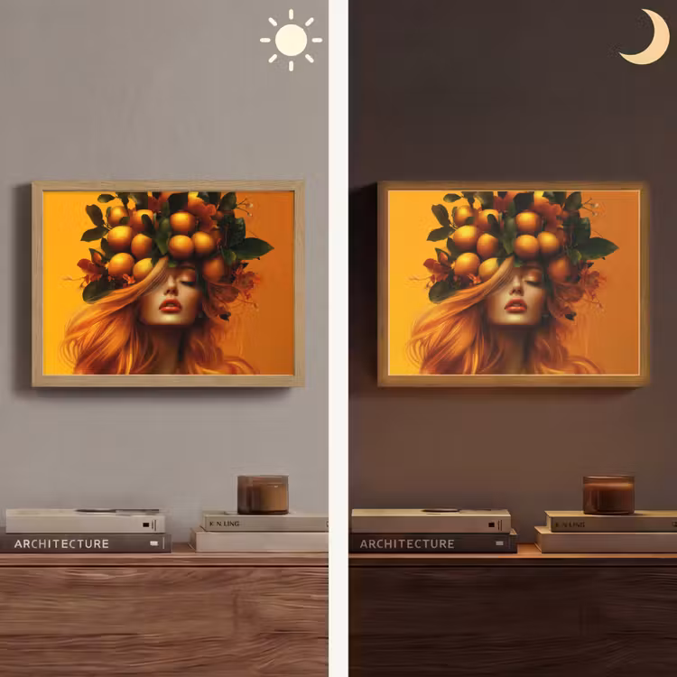 Vrouw - Citroenen - Bloesem - Geel Light Box met batterij (Wandlamp) middel -sfeer3