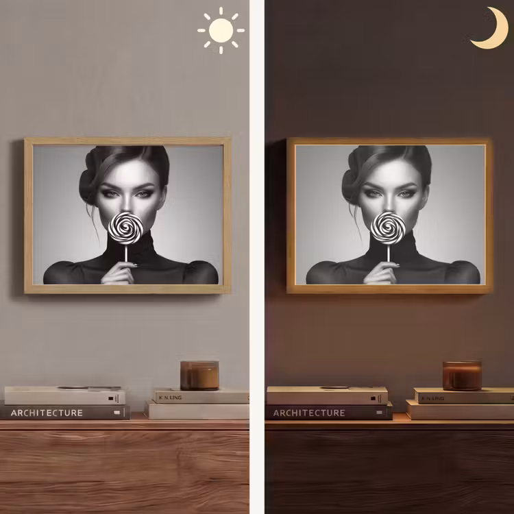 Vrouw - Lolly - Zwart Light Box met batterij (Wandlamp) middel -sfeer3