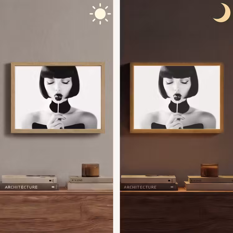 Vrouw - Lolly - Zwart - Wit Light Box met batterij (Wandlamp) middel -sfeer3