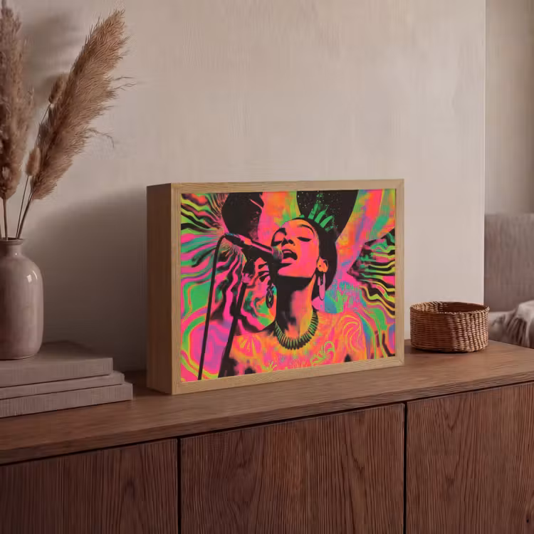 Vrouw - Microfoon - Neon Light Box met batterij (Wandlamp) middel -sfeer2