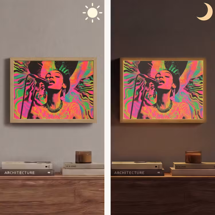 Vrouw - Microfoon - Neon Light Box met batterij (Wandlamp) middel -sfeer3