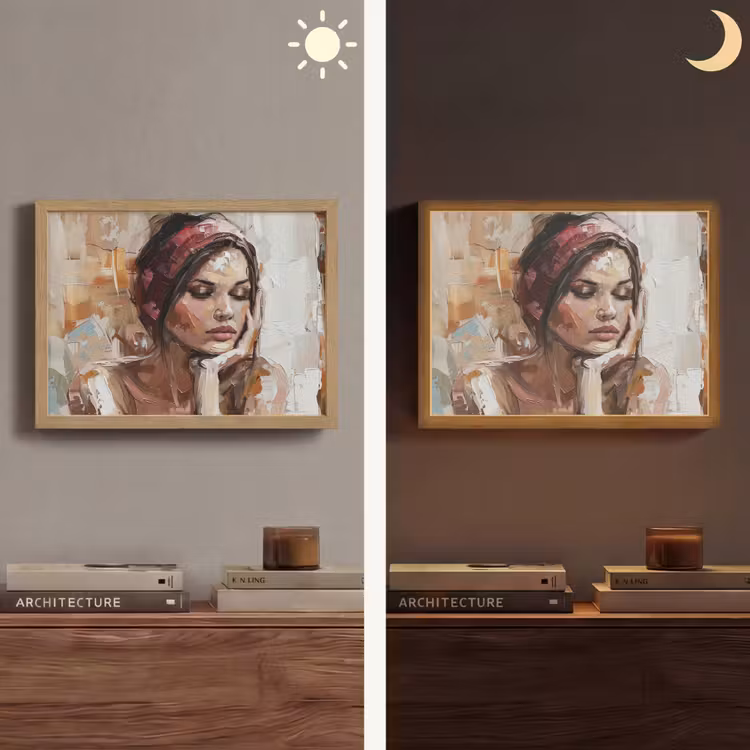 Vrouw - Verflook - Portret - Modern Light Box met batterij (Wandlamp) middel -sfeer3