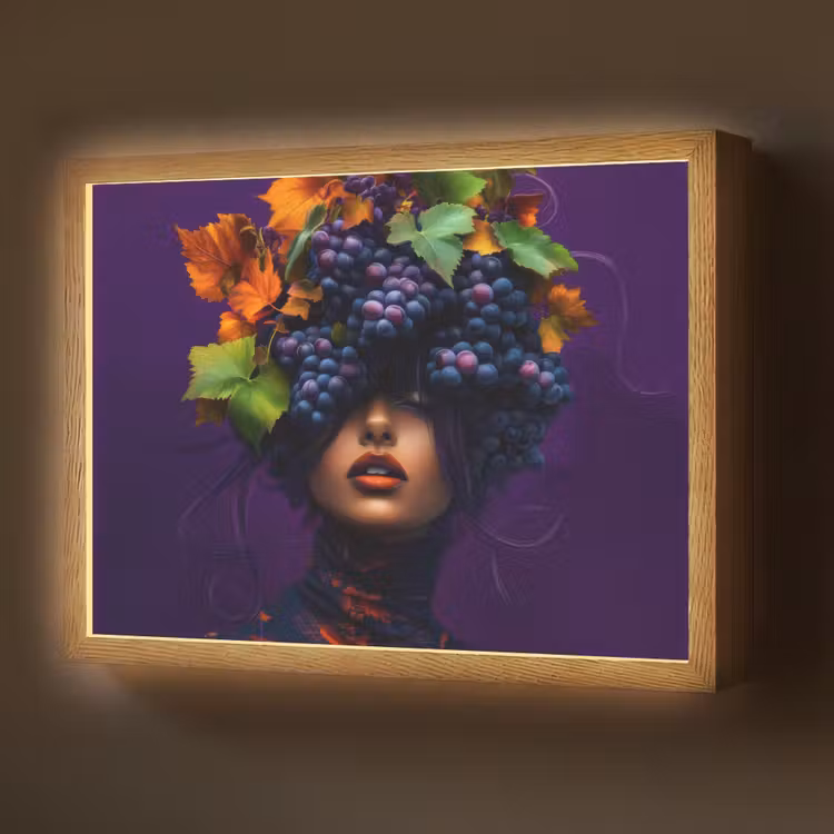 Vrouw - Paars - Druiven Light Box met batterij (Wandlamp) middel -z3d_website
