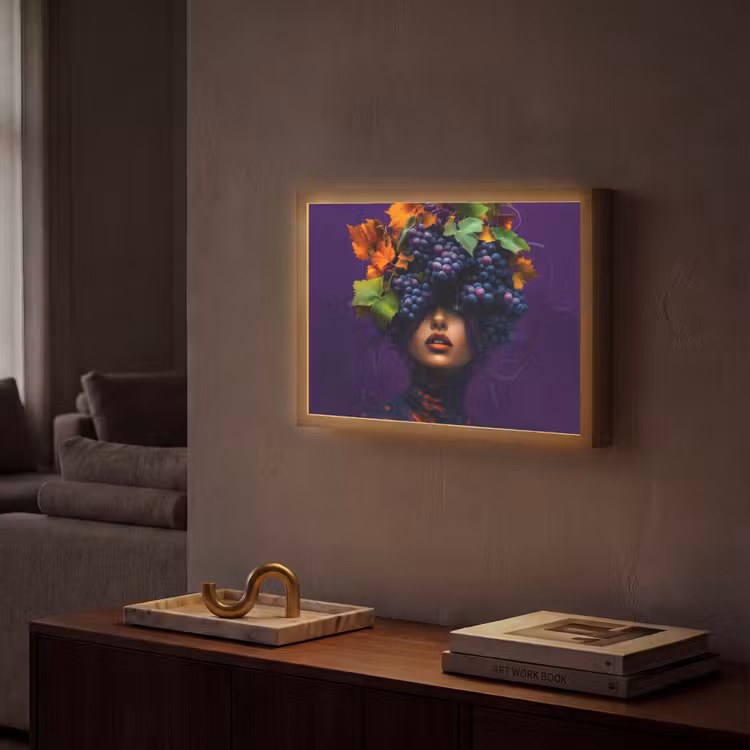 Vrouw - Paars - Druiven Light Box met batterij (Wandlamp) middel -sfeer1