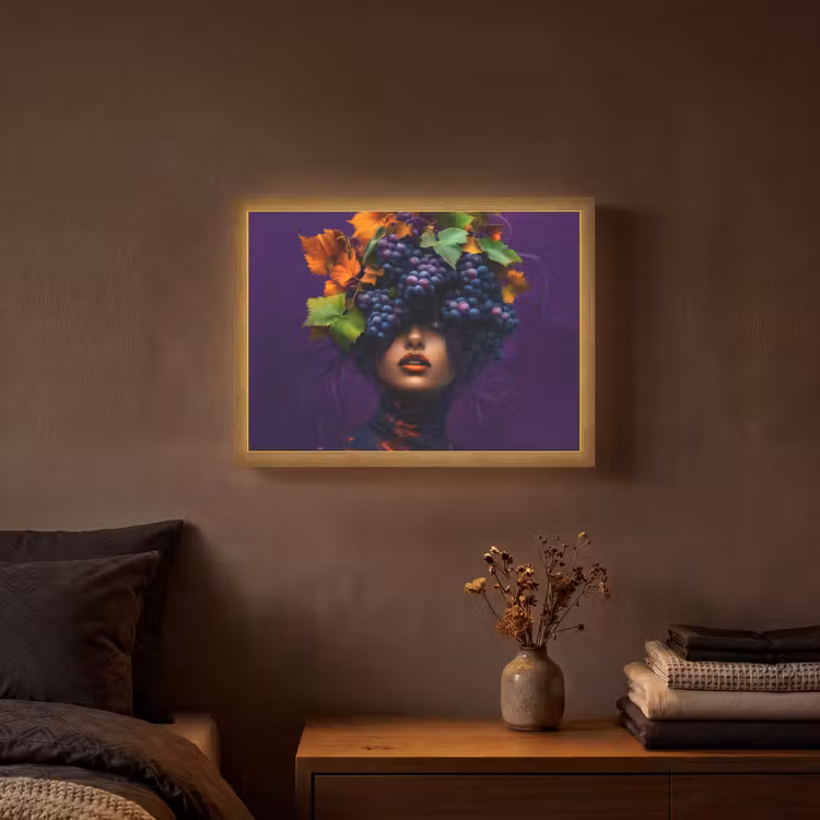 Vrouw - Paars - Druiven Light Box met batterij (Wandlamp) middel -sfeer4