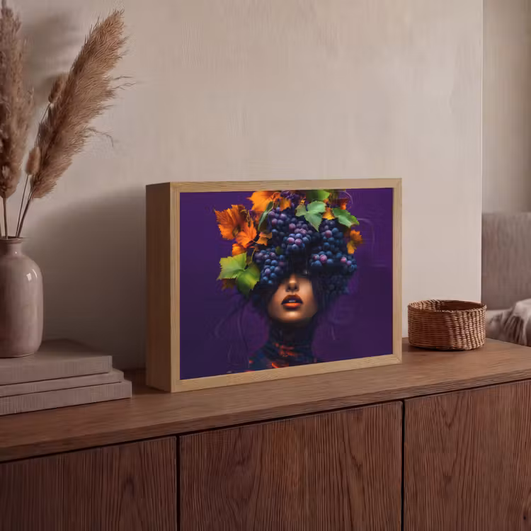 Vrouw - Paars - Druiven Light Box met batterij (Wandlamp) middel -sfeer2