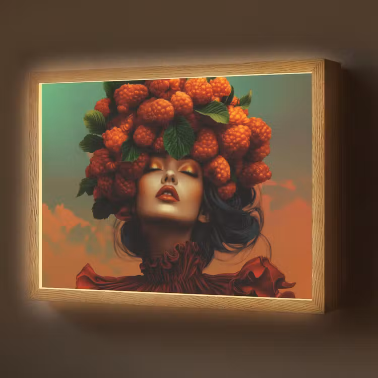 Vrouw - Frambozen - Bladeren Light Box met batterij (Wandlamp) middel -z3d_website