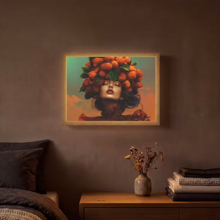 Vrouw - Frambozen - Bladeren Light Box met batterij (Wandlamp) middel -sfeer4