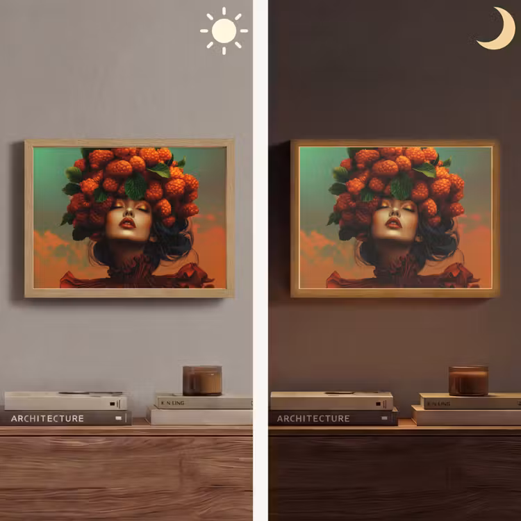 Vrouw - Frambozen - Bladeren Light Box met batterij (Wandlamp) middel -sfeer3