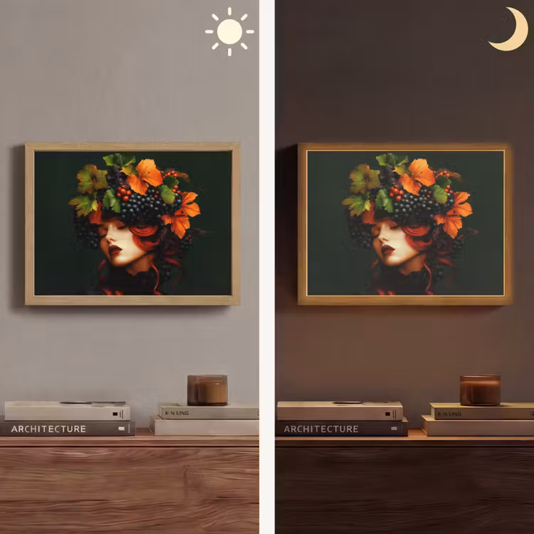 Vrouw - Rood - Groen - Druiven Light Box met batterij (Wandlamp) middel -sfeer3