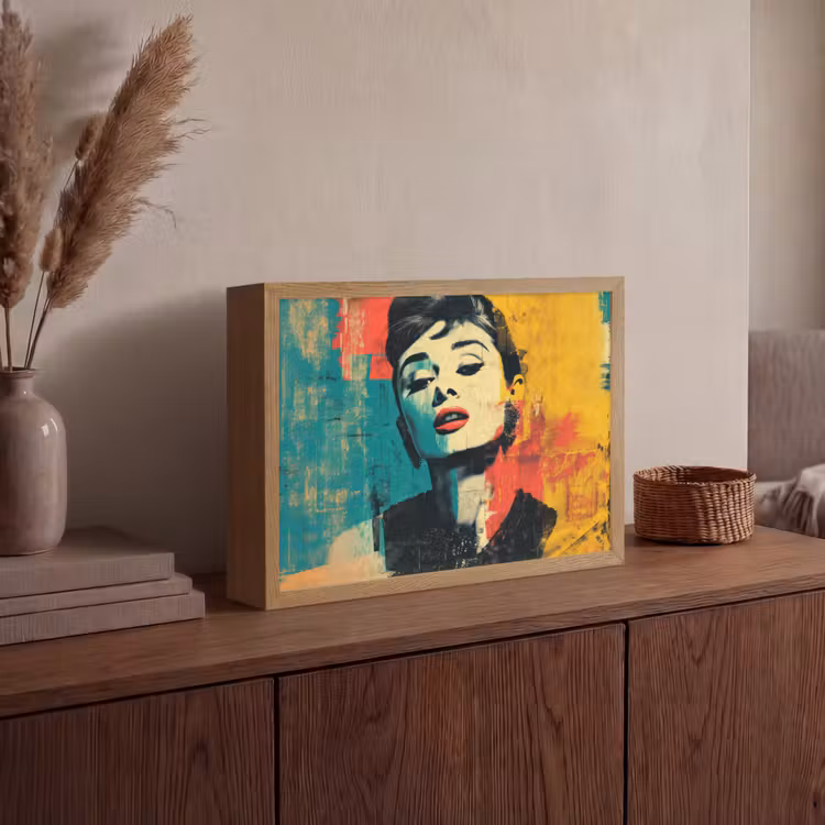 Vrouw - Rode lippen - Expressief - Grafisch Light Box met batterij (Wandlamp) middel -sfeer2