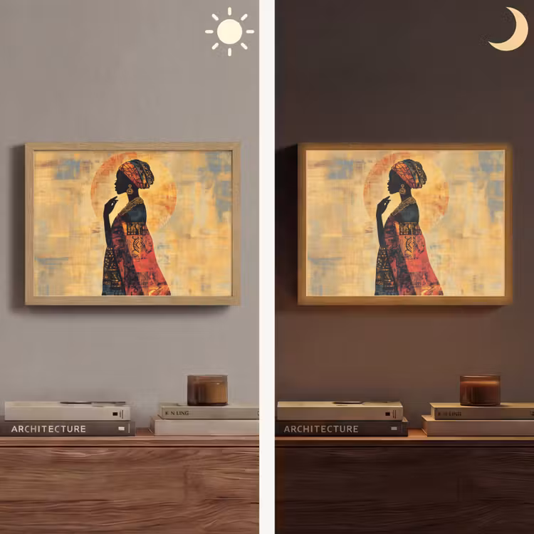 Vrouw - Silhouet - Patronen - Sierlijk Light Box met batterij (Wandlamp) middel -sfeer3