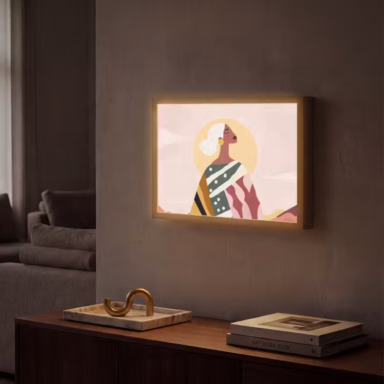 Vrouw - Zon - Kleurrijk Light Box met batterij (Wandlamp) middel -sfeer1