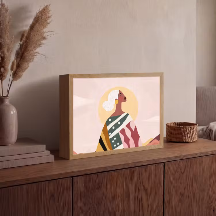Vrouw - Zon - Kleurrijk Light Box met batterij (Wandlamp) middel -sfeer2
