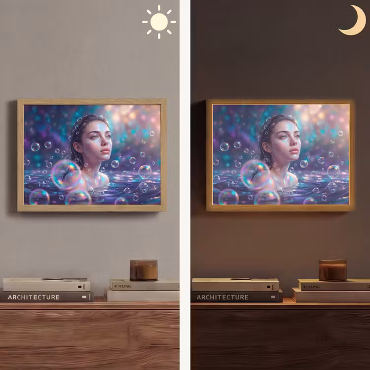 Vrouw - Water - Portret - Kleurrijk - Modern Light Box met batterij (Wandlamp) middel -sfeer3