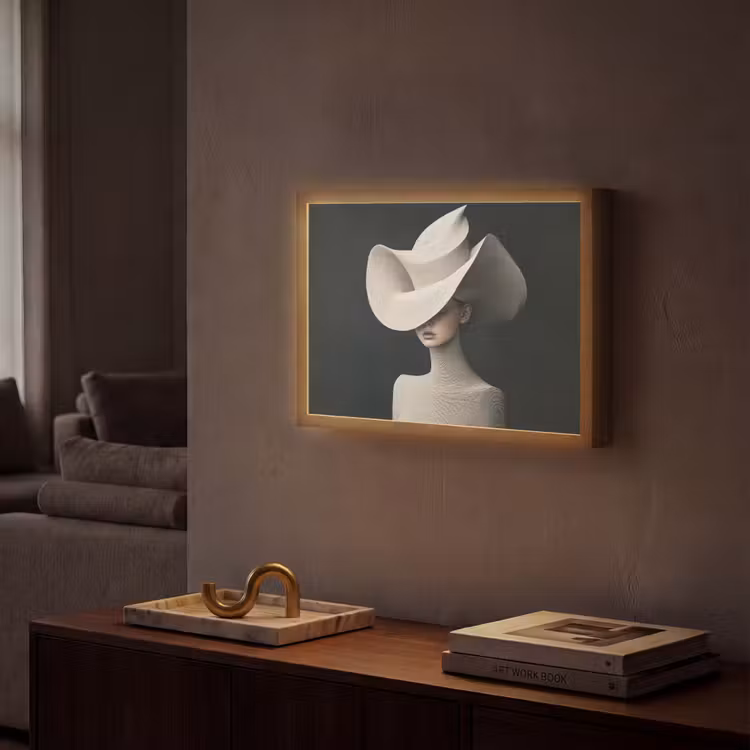 Vrouw - Golvende - Hoed Light Box met batterij (Wandlamp) middel -sfeer1
