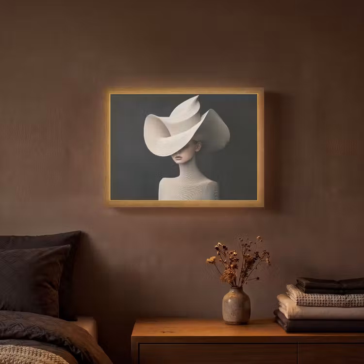 Vrouw - Golvende - Hoed Light Box met batterij (Wandlamp) middel -sfeer4