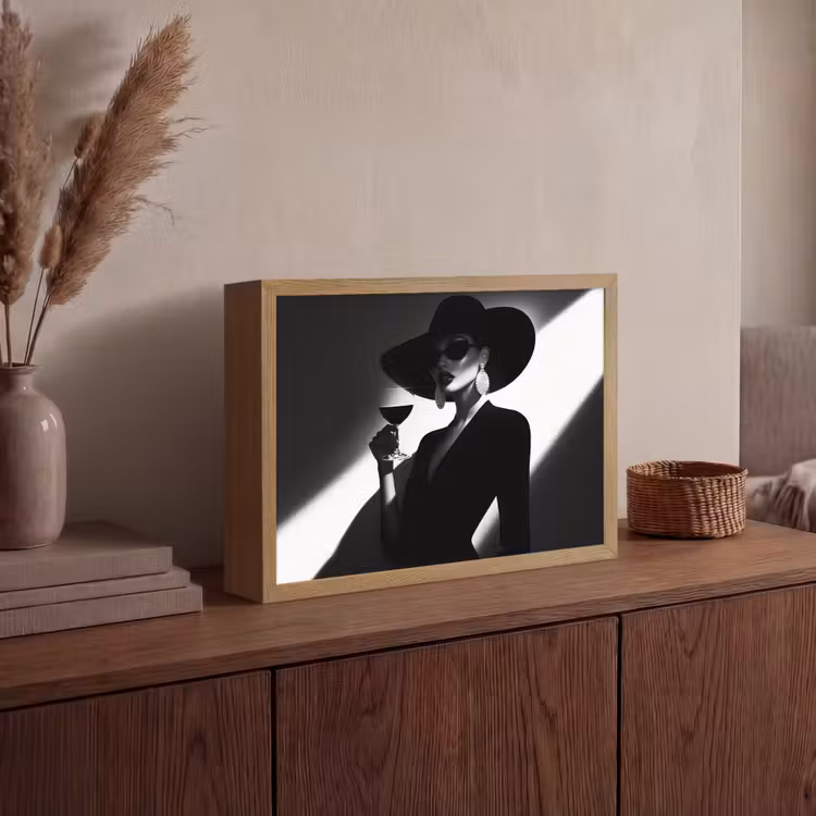 Vrouw - Wijn - Chic Light Box met batterij (Wandlamp) middel -sfeer2