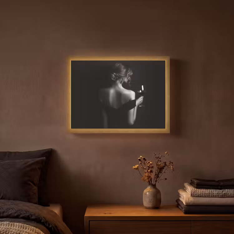 Vrouw - Wijn - Jurk Light Box met batterij (Wandlamp) middel -sfeer4