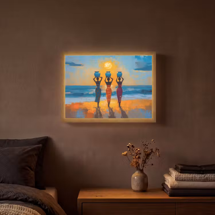 Vrouwen - Strand - Zondsondergang Light Box met batterij (Wandlamp) middel -sfeer4