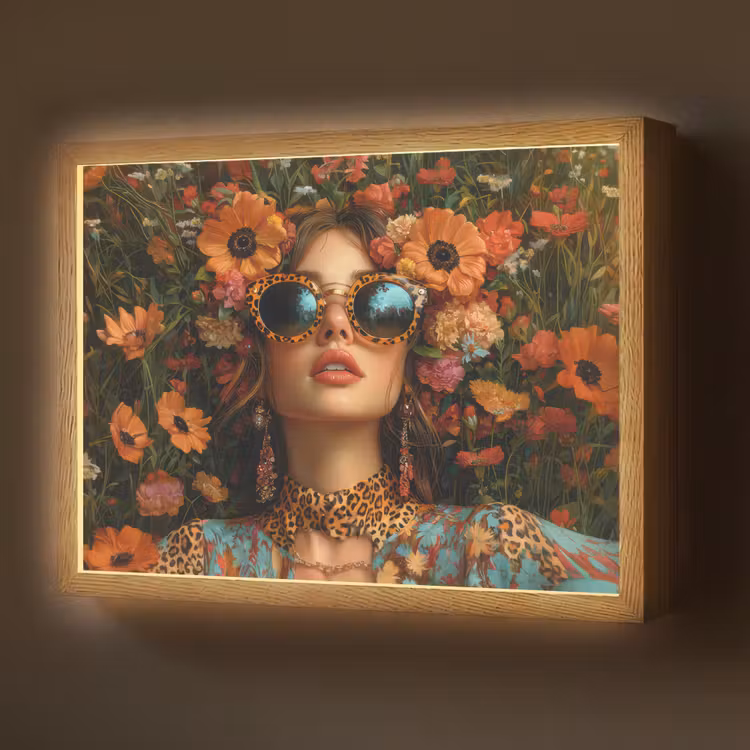 Vrouwen - Bloemen - Modern - Bril - Abstract Light Box met batterij (Wandlamp) middel -z3d_website