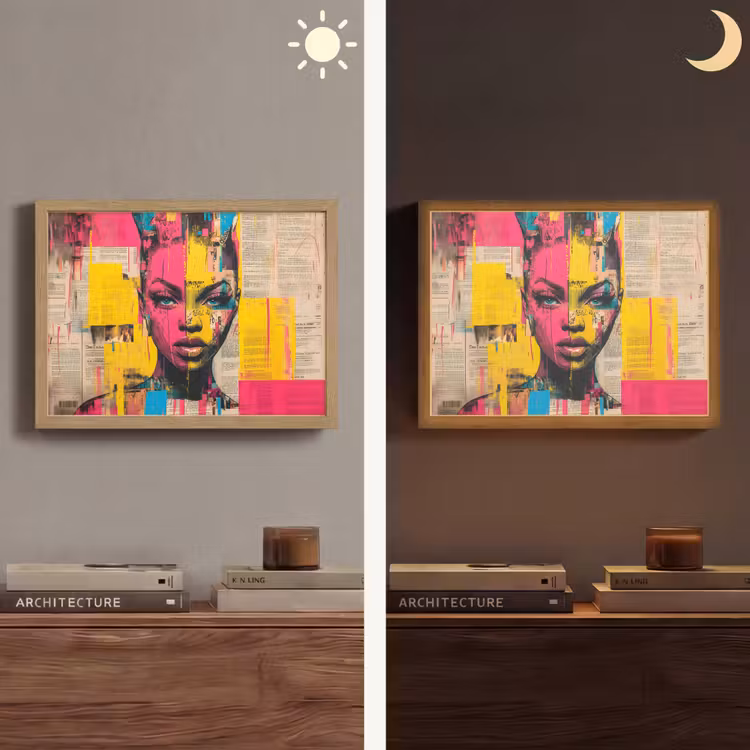 Vrouwengezicht - Krantenpapier - Abstract - Roze Light Box met batterij (Wandlamp) middel -sfeer3