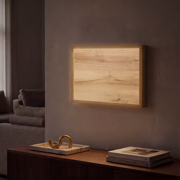Houtlook - Bruin - Hout Light Box met batterij (Wandlamp) middel -sfeer1