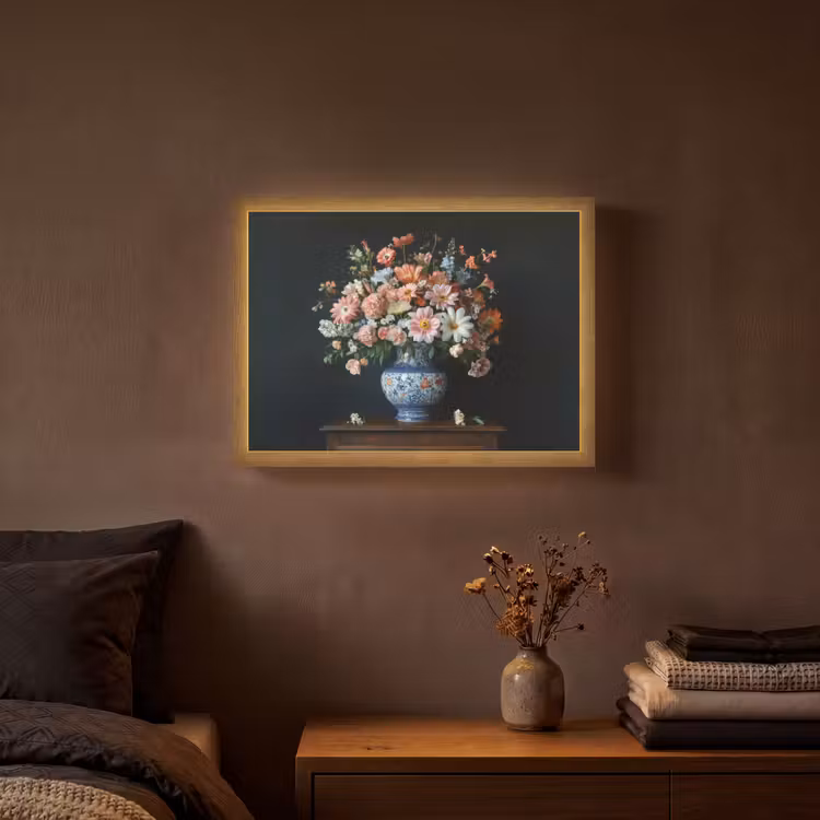 Hout - Vaas - Kleuren - Bloemen Light Box met batterij (Wandlamp) middel -sfeer4