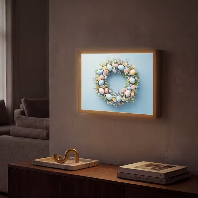 Krans - Eieren - Bloemen Light Box met batterij (Wandlamp) middel -sfeer1