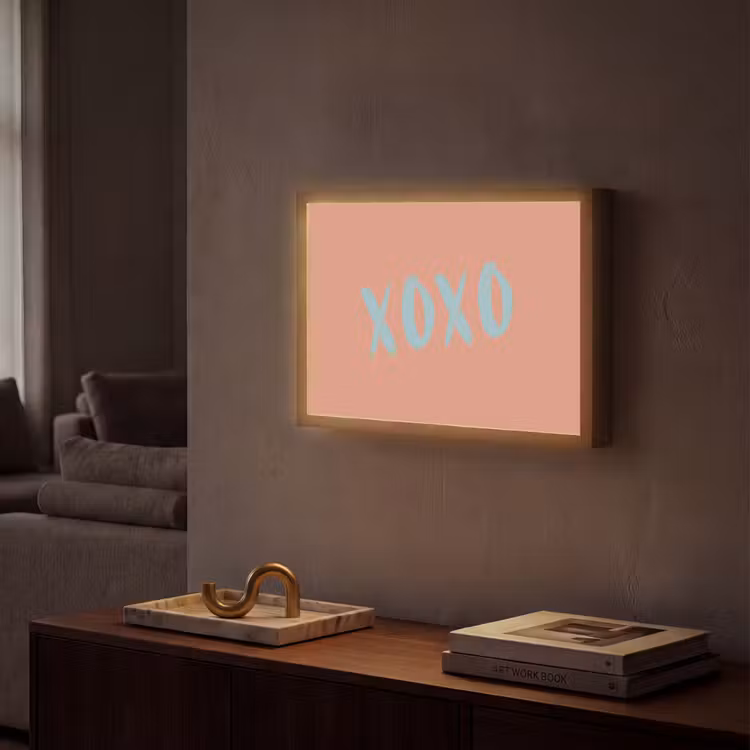 XOXO - Blauw - Perzikkleur Light Box met batterij (Wandlamp) middel -sfeer1