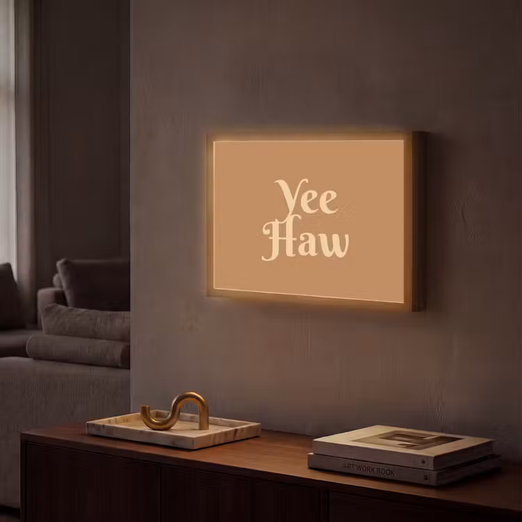 Yee haw - Bruin - Minimalistisch Light Box met batterij (Wandlamp) middel -sfeer1