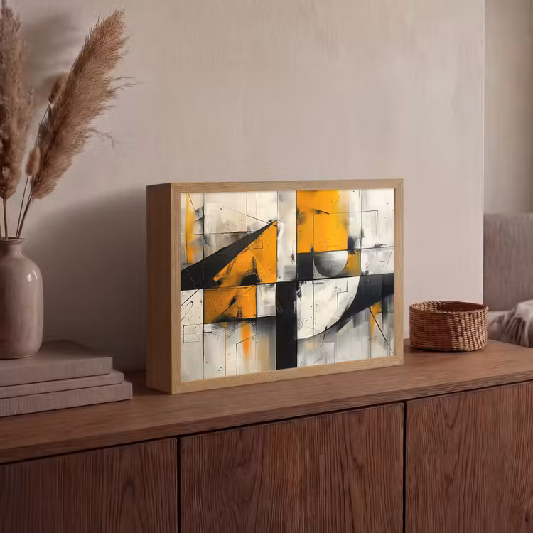 Geel - Abstract - Modern - Vormen Light Box met batterij (Wandlamp) middel -sfeer2