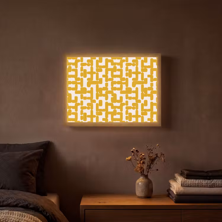 Geel - Beige - Patroon Light Box met batterij (Wandlamp) middel 907 -sfeer4