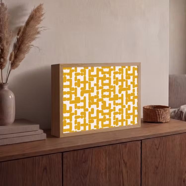 Geel - Beige - Patroon Light Box met batterij (Wandlamp) middel 907 -sfeer2