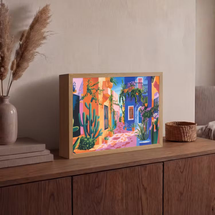 Geel - Blauw - Oranje - Huis Light Box met batterij (Wandlamp) middel -sfeer2