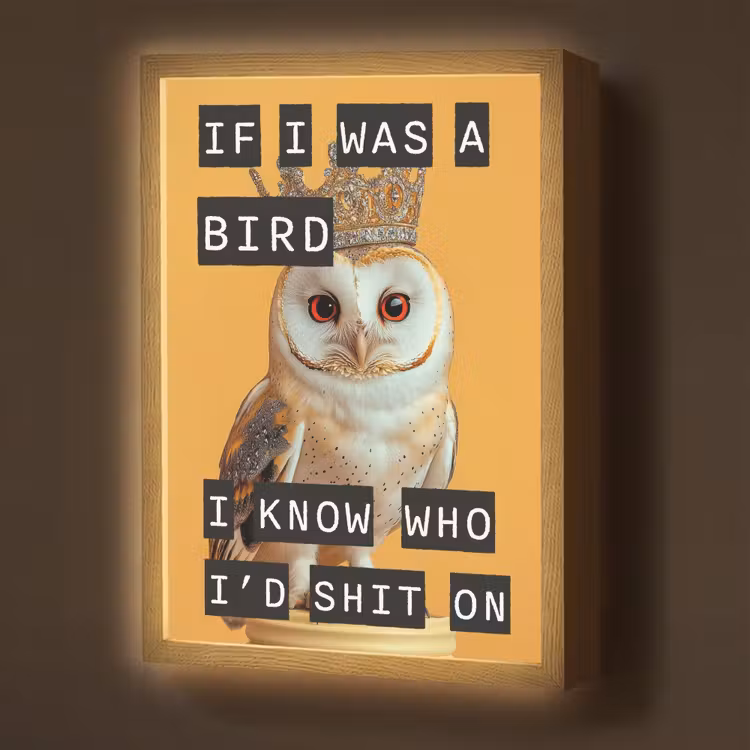 Geel - Uil - Vogel - Decoratie Light Box met batterij (Wandlamp) middel -z3d_website