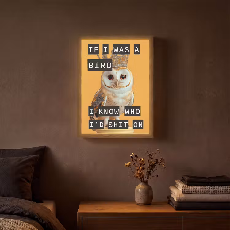 Geel - Uil - Vogel - Decoratie Light Box met batterij (Wandlamp) middel -sfeer4