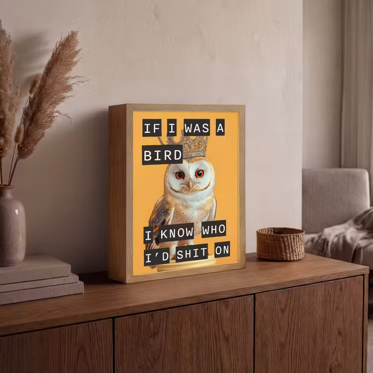 Geel - Uil - Vogel - Decoratie Light Box met batterij (Wandlamp) middel -sfeer2
