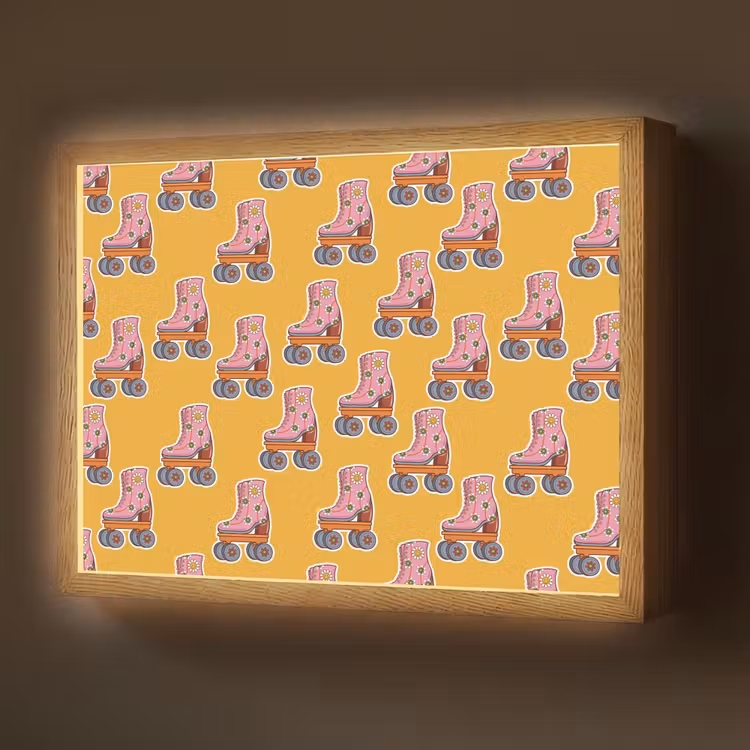 Geel - Rolschaatsen - Patroon Light Box met batterij (Wandlamp) middel 907 -z3d_website