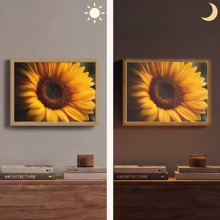 Geel - Zonnebloem - Zomers Light Box met batterij (Wandlamp) middel -sfeer3